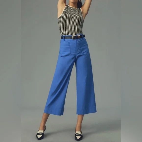 Anthropologie Maeve Blue Sea The Colette Crop Wide Leg Pant High Rise WMSZ 31 P - Picture 4 of 15